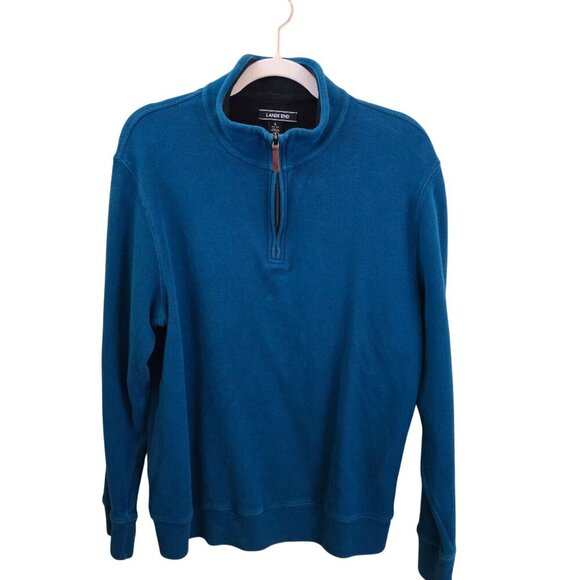 Lands' End 100% Cotton 1/4 Zip Blue Pullover Size L - Picture 2 of 6